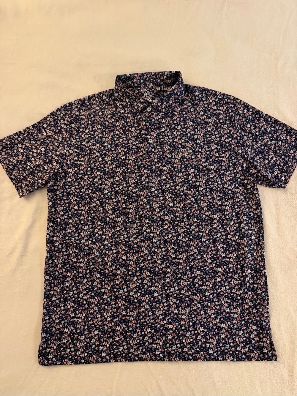 Rhoback Men’s Performance Polo The American Floral Red White Blue Extra Large XL